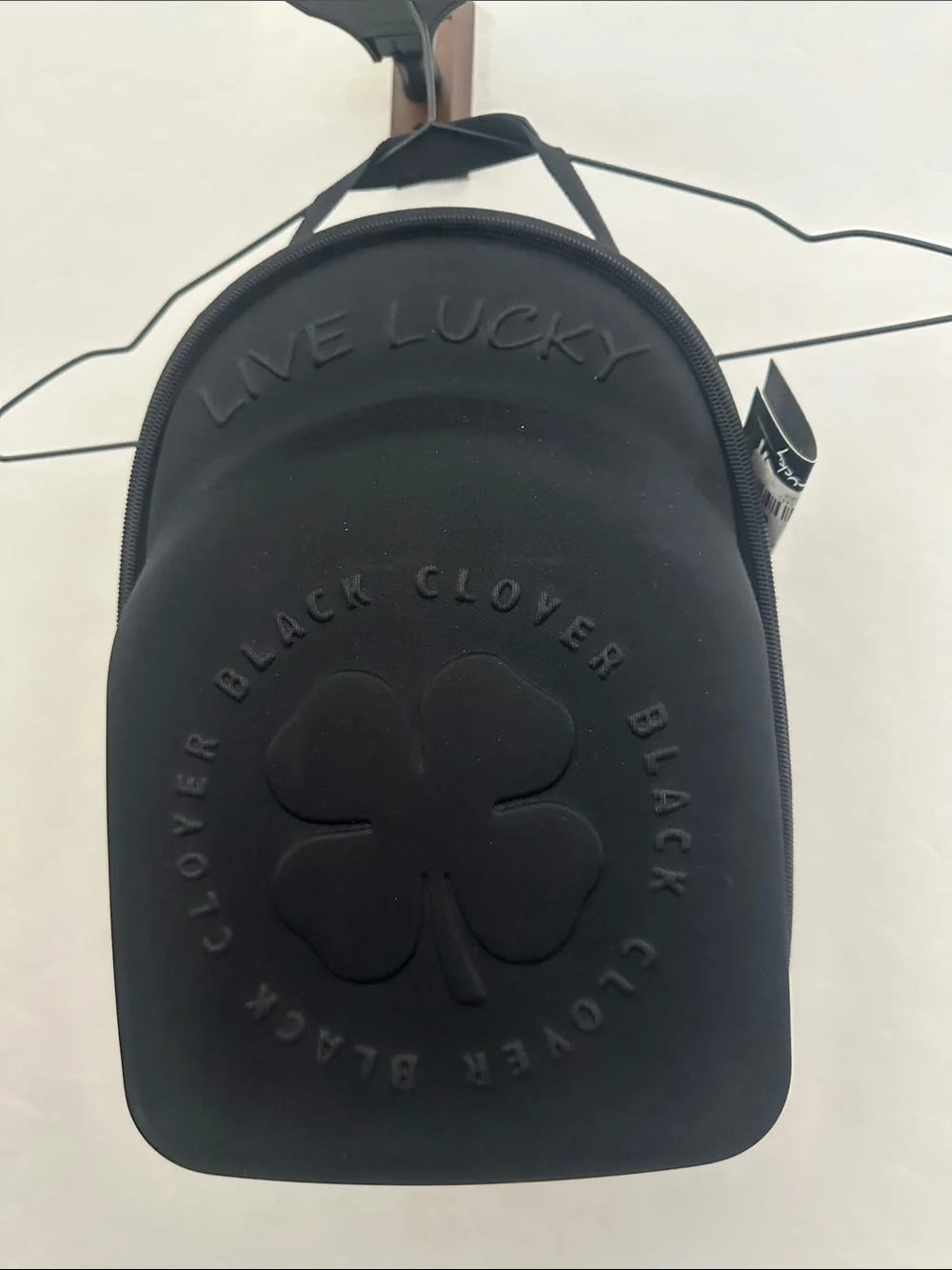 Live Lucky Black Mini Backpack with Embossed Clover Detail